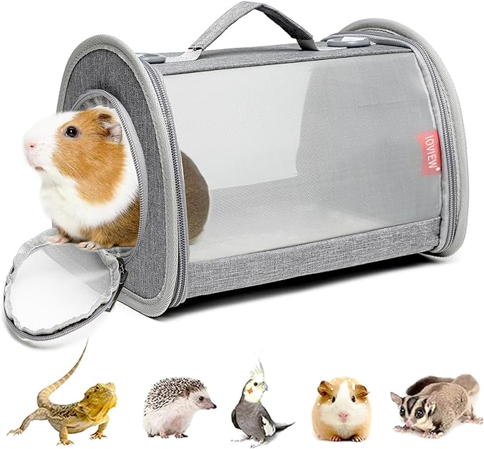 Guinea Pig Carrier Travel Small Animal Carrier Bag Lizard Bird Rabbit Carrier Cage Squirrel Breathable Bag Portable Travel Hamster Small Pet Hangbag (Small, gray)