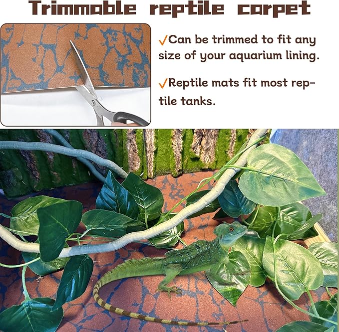 BNOSDM 2 PCS Reptile Carpet Mat Terrarium Liner Bedding Reptile Cage Mat Supplies for Tortoise Lizard Leopard Gecko Snake Chameleon 23.6’’ x 15.7’’