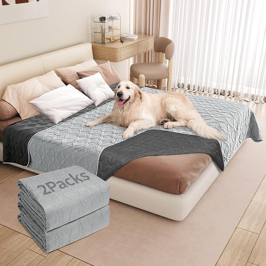 2 Packs Waterproof Dog Blankets Washable for Large Dog, Pet Couch Covers Protect Bed Sofa Furniture, Soft Reversible Dog Blankets Anti Scratches Dirty for Puppy Kids (82"×102", Light/Dark Grey)