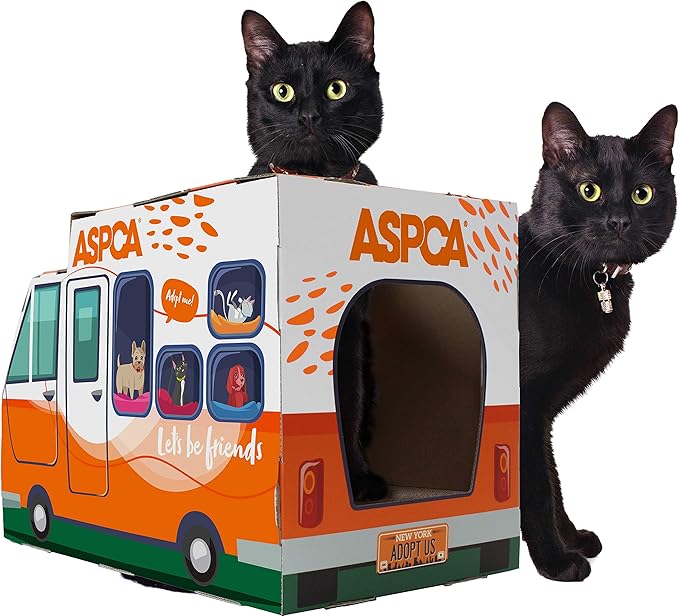 ASPCA Cat House & Cat Scratcher w/Bonus Catnip Included, Adoption Truck cat House (CAS2030)