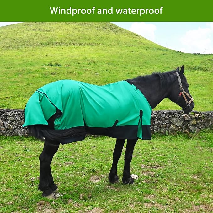 Waterproof and Breathable Horse Sheet|Horse Blankets for Real Horses|Adjustable with Tail Rainy Day Choices for Horses(76", Green)