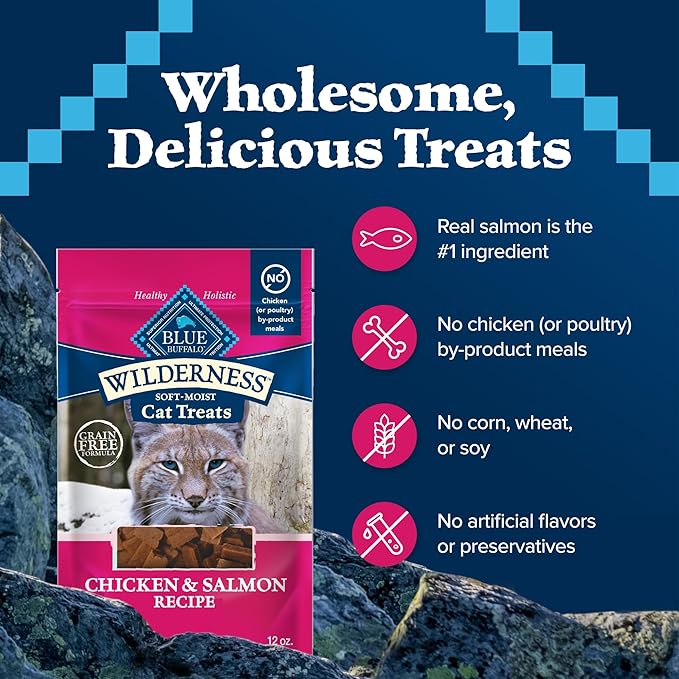 Blue Buffalo Wilderness Crunchy Cat Treats, Made with Natural Ingredients, Tasty Salmon Flavor, 12-oz. Tub