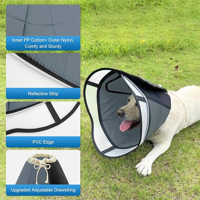 Soft Dog Cone for Dogs After Surgery, Breathable Pet Recovery Collar for Large Medium Small Dogs and Cats, Adjustable Dog Cone Collar, Elizabethan Collar (S, Grey)