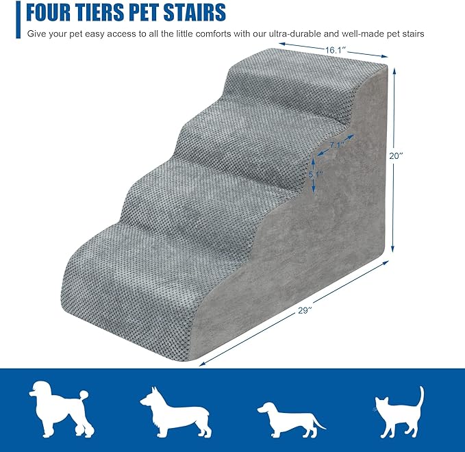 Dog Stairs for Small Dogs - High Density Foam Dog Ramp, Extra Wide Pet Steps with Non-Slip Bottom for High Beds, Couche and Sofa, Best for Dogs Injured, Older Dogs Cats, Pet with Joint Pain