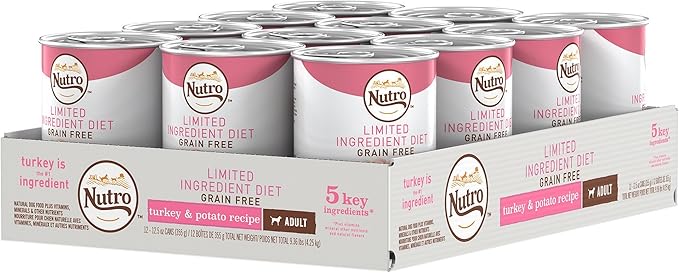 NUTRO Limited Ingredient Diet Adult Canned Soft Wet Dog Food Premium Loaf Turkey & Potato Recipe, 12.5 oz. Cans, Pack of 12