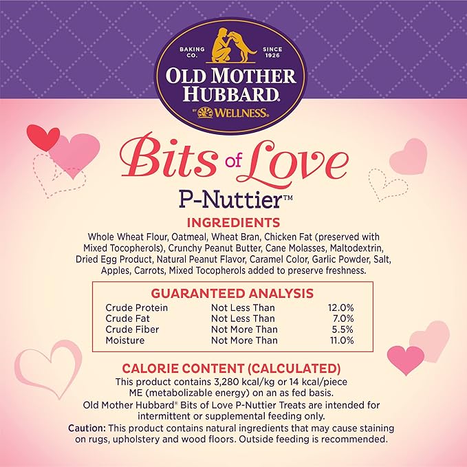 Old Mother Hubbard Natural Crunchy Dog Biscuits, Oven-Baked Healthy Treats for Dogs, Limited-Edition Holiday-Inspired Shapes (Peanut Butter - Valentine's Day, 6-Ounce Bag)