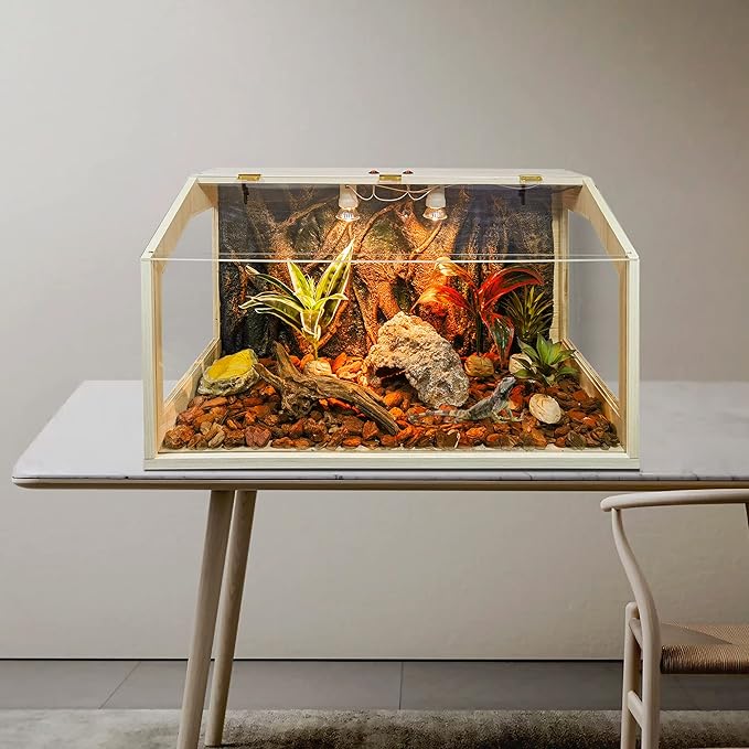 Reptile Terrarium, Lizard Tank Up to 68 Gallons, Bearded Dragon Tank with Roof Door, Snake Tank with Built-in Lamp Fixture and Switch (21 Gallon, 24" Long, Openable Acrylic Roof)
