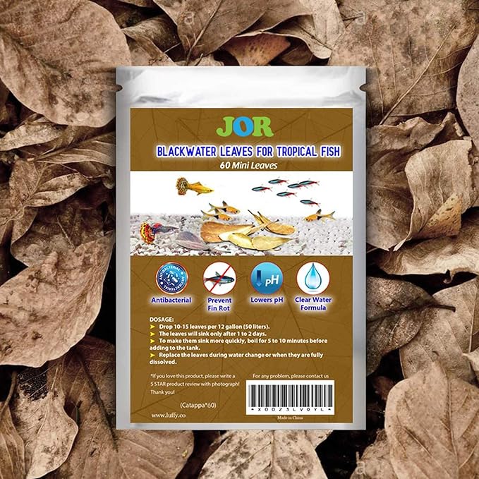 JOR 60 Pcs Mini Catappa Indian Almond Leaves for Discus, Angelfish & Neon Tetra, 2" Ketapang Fin Rot Treatment Betta Fish Water Conditioner Aquarium Tannin Leaves, Create Realistic River Habitat