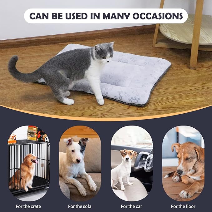 IEUUMLER Dog Bed, Reversible Washable Mat, Soft Premium Plush Dog Crate Pad, Pet Sleeping Mattress for Small/Medium/Large Dogs and Cats FC014 (Gray,48"*30")
