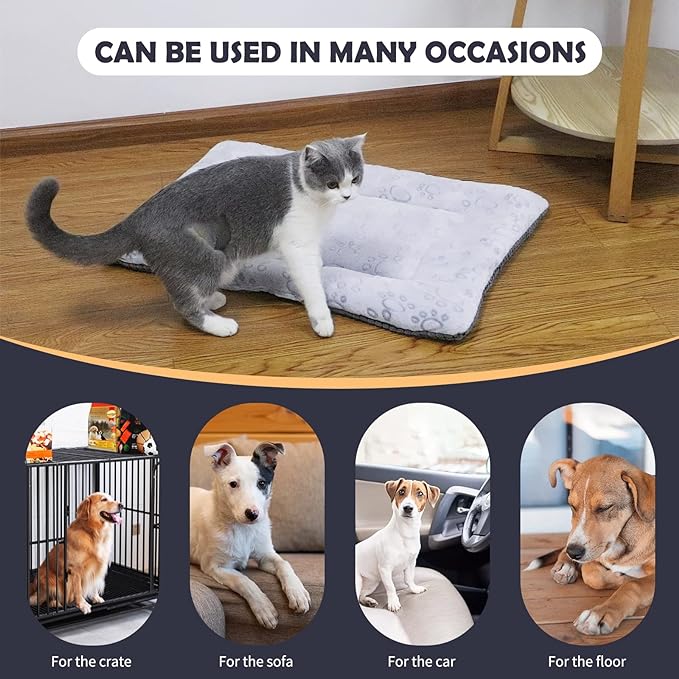 IEUUMLER Dog Bed, Reversible Washable Mat, Soft Premium Plush Dog Crate Pad, Pet Sleeping Mattress for Small/Medium/Large Dogs and Cats FC014 (Gray,42"*28")