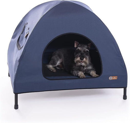 K&H Pet Products Original Pet Cot Tent, Portable Dog House, Dog Shade & Weather Shelter, Elevated Cot Dog Bed, Navy Blue, Medium 25 X 32 X 28 Inches