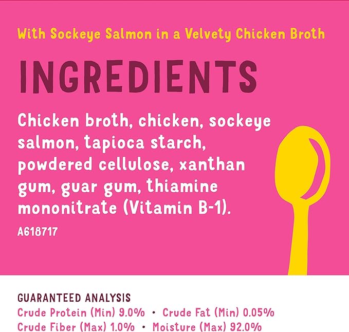 Purina Friskies Natural, Grain Free Wet Cat Food Lickable Cat Treats, Lil' Soups With Sockeye Salmon in Chicken Broth - (Pack of 8) 1.2 oz. Cups