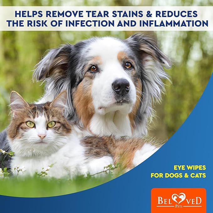 Cat & Dog Eye Wash wipes & Tear Stain Remover, Cleaner | Helps with Pink Eye, Relief Allergies Symptoms, Runny, Dry Eyes - Safe for Small Animals (Eye Wipes)