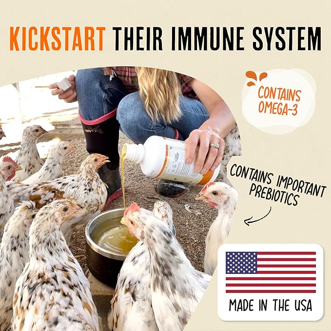 Roosty's Naturals Chicken Immunity & Digestion Booster | 32oz Chicken Supplements | Omega-3 Chicken Vitamins and Supplements | Poultry Vitamins for Chickens | Bird Health Supplies
