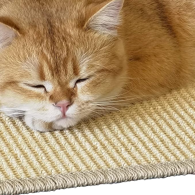 Cat Scratcher Mat, 23.6x15.7” Natural Sisal Scratching Mat with Velcro Tape,Stick on Floor and Wall Cat Scratch Pad Rug, Horizontal Cat Scratch Mat Protect Carpet and Sofa (Natural Color)