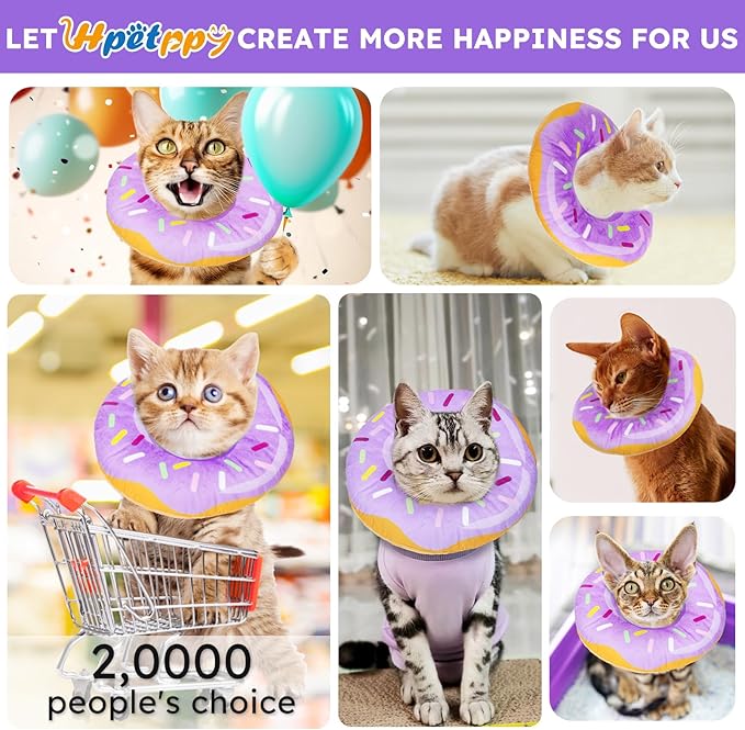 Cat Cone Collar Soft, Cat Recovery Collar for Wound Healing Cute Cat Donut Adjustable Cat Cones to Stop Licking Comfortable Lightweight Neck Elizabethan Collars for Cats Kittens After Surgery
