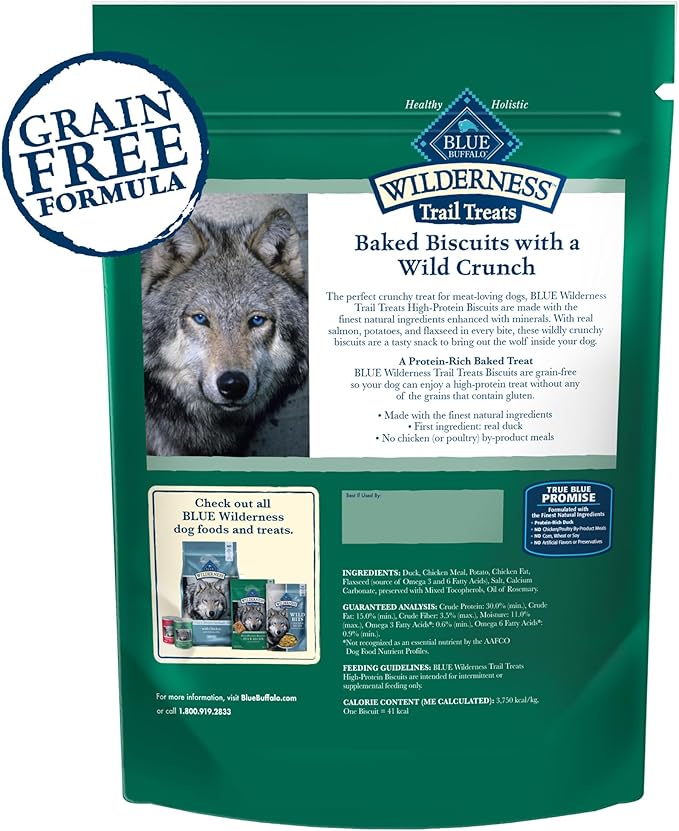 Blue Buffalo Wilderness Trail Treats High Protein Grain Free Dog Biscuits Crunchy Dog Treats, Duck Recipe, 36-oz Bag