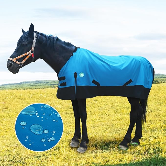 Waterproof and Breathable Horse Sheet|Horse Blankets for Real Horses|Adjustable with Tail Rainy Day Choices for Horses(76", Blue)