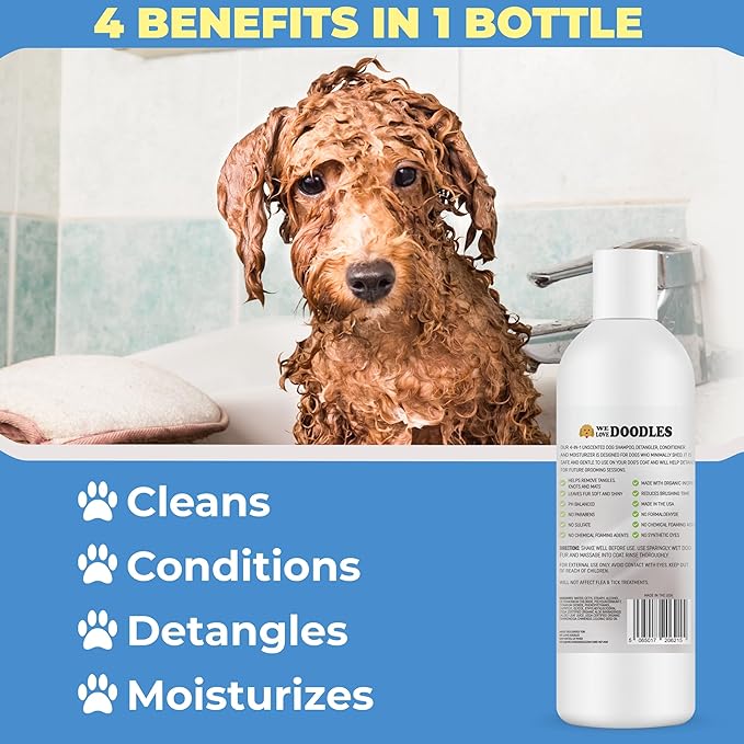 USDA Organic Dog Shampoo, Conditioner & Detangler - Best Shampoo for Goldendoodles, Poodles & Doodles - for Matted Pet Hair - Sensitive Skin Shampoo for Puppies - Made in The USA, 16OZ (Unscented)