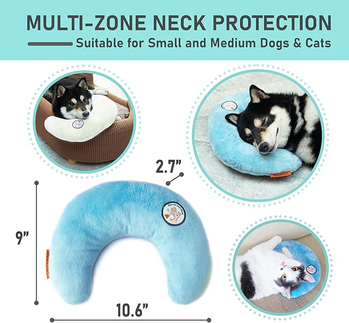 Dog Pillow, Dog Calming Pillow for Small Dog and Cats, U-Shaped Half Donut Dog Neck Pillow, Deep Sleep Fluffy & Cozy Pet Calming Toy, Joint Relief Sleeping Improve(2 Pack(Blue&White)