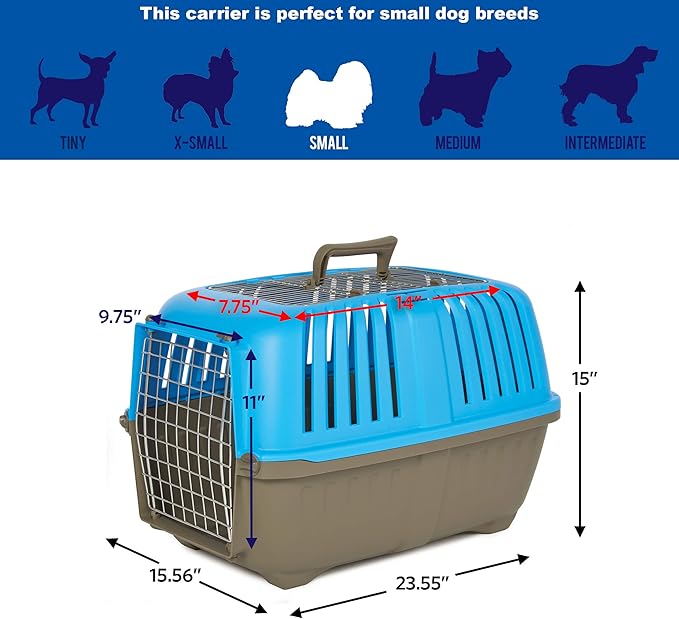 MidWest Homes for Pets Spree Travel Pet Carrier, Dog Carrier Features Easy Assembly and Not The Tedious Nut & Bolt Assembly of Competitors, Ideal for Small Dogs & Cats, Blue, 24-Inch, Top Door