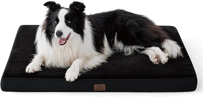 Bedsure Memory Foam Large Plus Dog Bed - Orthopedic Waterproof Dog Bed for Crate with Removable Washable Cover and Nonskid Bottom - Plush Flannel Fleece Top Pet Bed, Black