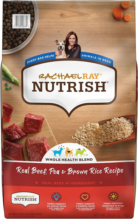 Rachael Ray Nutrish Premium Natural Dry Dog Food with Added Vitamins, Minerals & Taurine, Real Beef, Pea, & Brown Rice Recipe, 28 Pounds (Packaging May Vary)