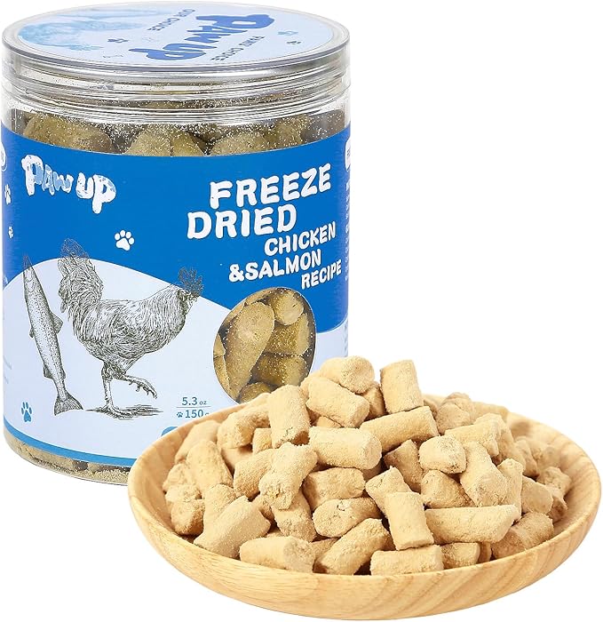 Freeze Dried Raw Dog Food, Chicken & Salmon Recipe Dog Food Topper, High Protein, Rawhide Free, Gluten&Grain Free for Dogs, Cats, 5.3oz