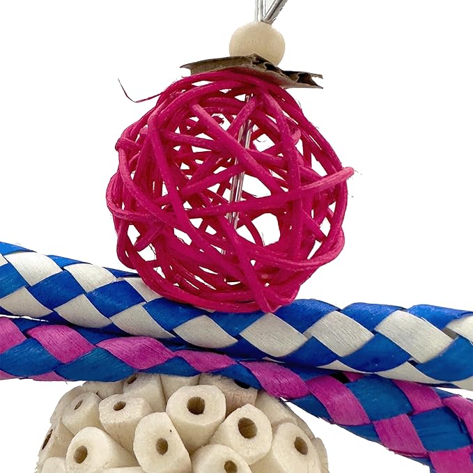 1702 Rainbow Rattan Sola Shredder - Handcrafted Foraging Bird cage Toy, Colorful Rattan Vine Ball, Chewy Bamboo Finger Traps, Handmade sola Wood Ball, Natural Jute Twine, Soft Materials, Easy Ripping