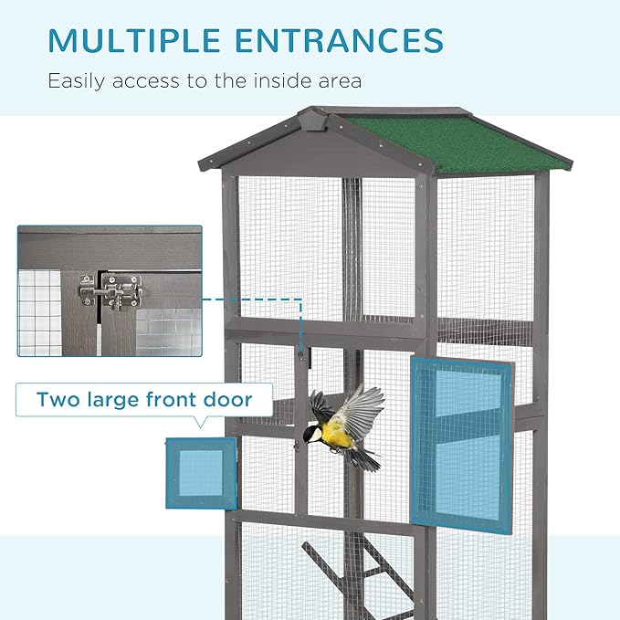 NicBex 65" Metal Bird Cage, Large Parakeet Cages with Stand,Pet Flight Birdcage for Parrot Lovebirds Finches Parakeets Budgie Parrotlet Conures,with Pull Out Tray and 2 Doors,Gray