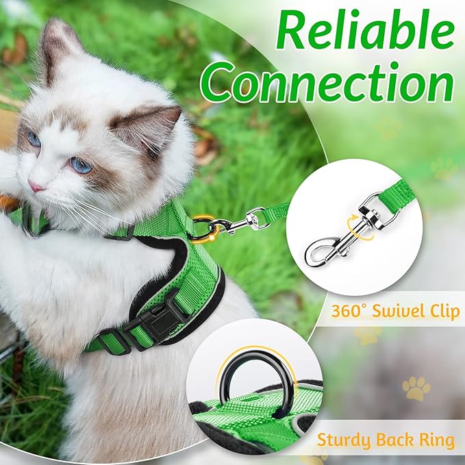 rabbitgoo Cat Harness and Leash for Walking, Escape Proof Soft Adjustable Vest Harnesses for Cats, Easy Control Breathable Reflective Strips Jacket, Grass Green, XS