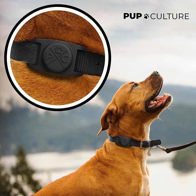 Pup Culture AirTag Dog Collar Holder, Extra-Durable, Lightweight, and Protective AirTag Case for Dog Collar - Track Your Pet Using an Apple AirTag - Dog Collar AirTag Holder- Black 0.5 Inch Collar