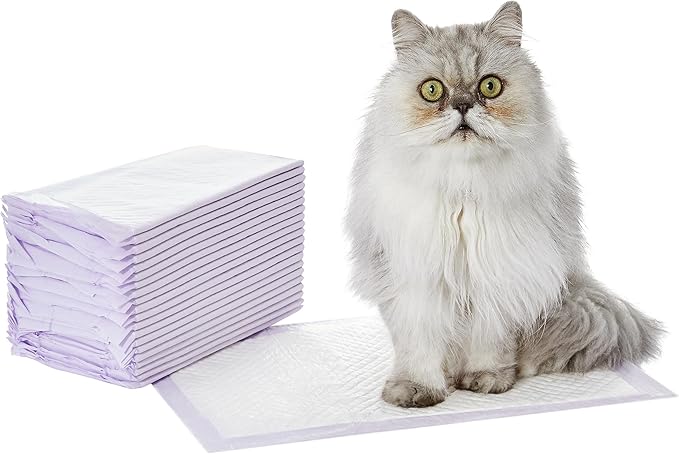 Amazon Basics Cat Pad Refills for Litter Box, Unscented - Pack of 20, Purple and White