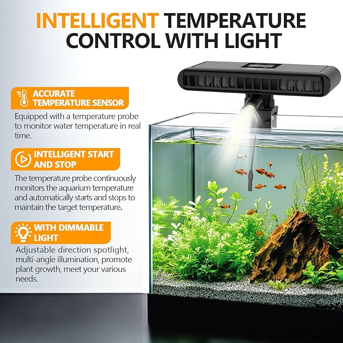 hygger Aquarium Chiller Fan, Auto Temperature Control Aquarium Cooling Fan with Adjustable Temperature and 3 Wind Speed, Quiet Fish Tank Cooler