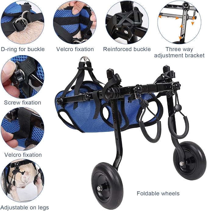 𝑼𝑷𝑮𝑹𝑨𝑫𝑬𝑫 Adjustable Dog Wheelchair, Lightweight Dog Scooter for Back Legs, Max 11 Pound Dogs, Wheelchair for paralyzed Injured Lame Disabled Handicapped Dogs -S