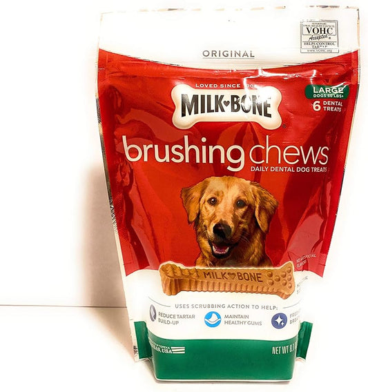 Milk-Bone Brushing Chews Daily Dental Dog Treats, Large, 8.1 Ounces, 6 Bones Per Bag