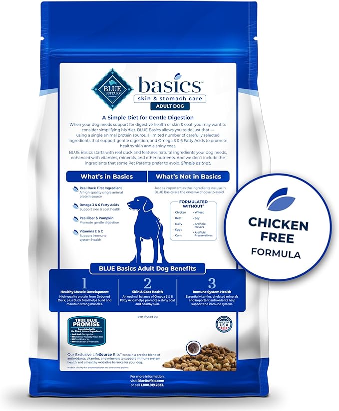 Blue Buffalo Basics Grain-Free Dry Dog Food for Adult Dogs, Limited Ingredient Diet, Duck Recipe, 22-lb. Bag