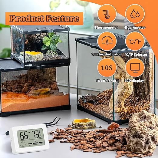 Reptile Tank Accessories Bearded Dragon Tank Thermometer Humidity Gauge for Leopard Gecko, Jumping Spider, Snake, Gecko, Ball Python, Lizard(2 Pack)