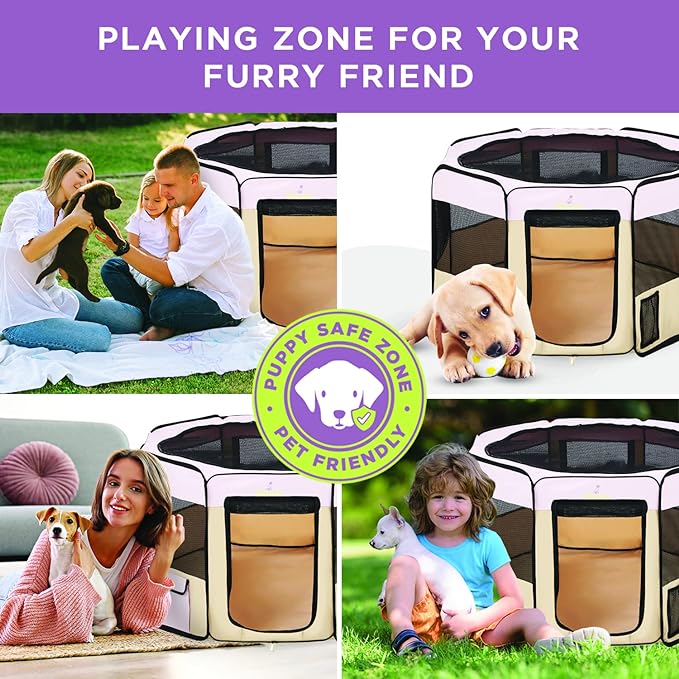 Zampa Puppy Playpen Extra Small 29"x29"x17" Portable Pop Up Playpen for Dog and Cat, Foldable | Indoor/Outdoor Kitten Pen & Travel Pet Carrier + Carrying Case.