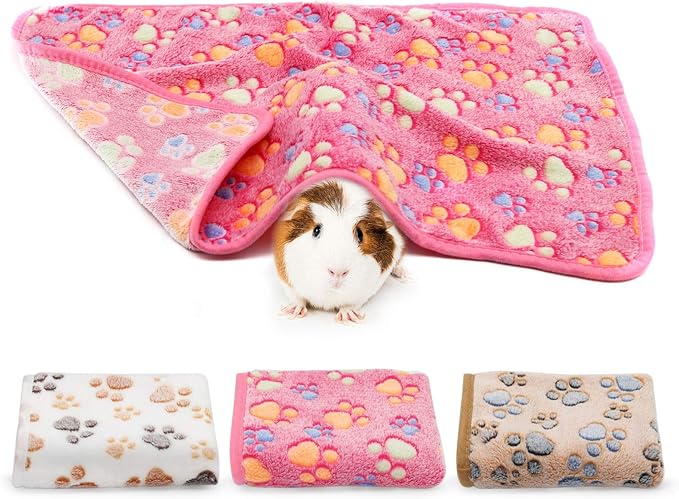 BWOGUE Guinea Pig Blanket, 3 Pack Small Animal Soft Warm Pet Fleece Blankets Sleep Mat Pad Cover Flannel Throw for Hamster Guinea Pig Rabbit Dog Cat Chinchilla Hedgehog