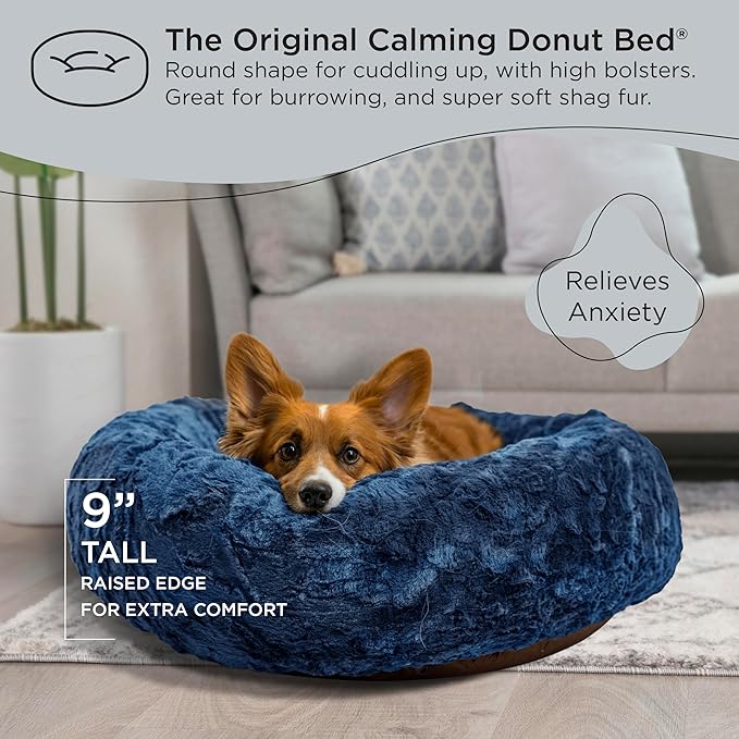 Best Friends by Sheri The Original Calming Donut Cat and Dog Bed in Lux Fur Navy, Medium 30"