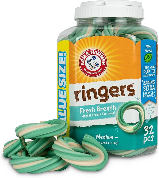 Arm & Hammer for Pets Ringers Fresh Breath Dental Treats for Dogs, Value Pack, 32 Pcs | Dog Dental Chews Fight Bad Dog Breath, Plaque & Tartar Without Brushing | With Baking Soda