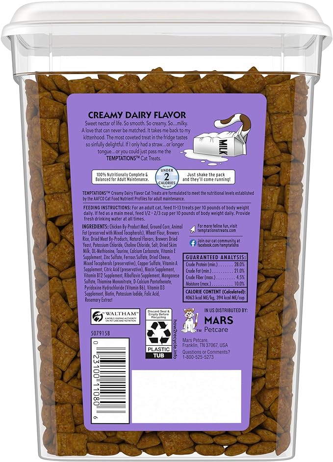 TEMPTATIONS Classic Crunchy and Soft Cat Treats Creamy Dairy Flavor, 16 oz. Tub