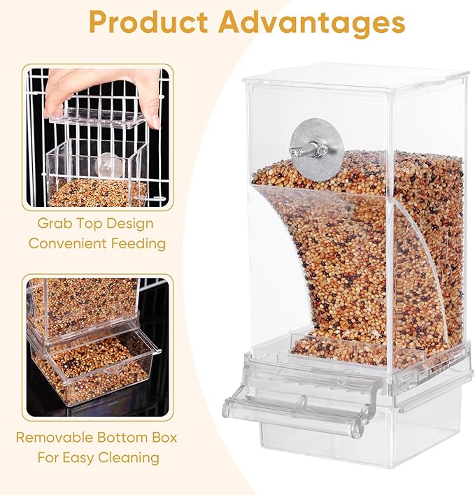 Bird Water Dispenser,No Mess Bird Feeder for Cage, Cockatiel Food,Parrot Cage Accessories,Automatic Bird Drinker for Cage,Parakeet Seed Container Food Feeder Drinker for Cage, Canary Budgies (Orange)