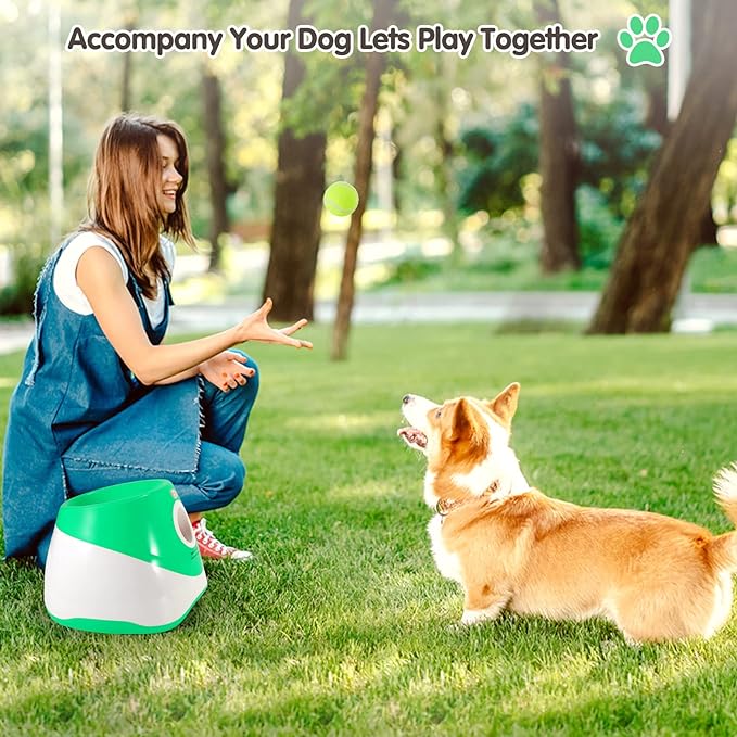 Dog Ball Thrower Launcher, Automatic Ball Launcher with 6 Mini Tennis Balls, Interactive Dog Toys Indoor Outdoor Ball Thrower Machine for Small Dogs with 3 Distance Settings