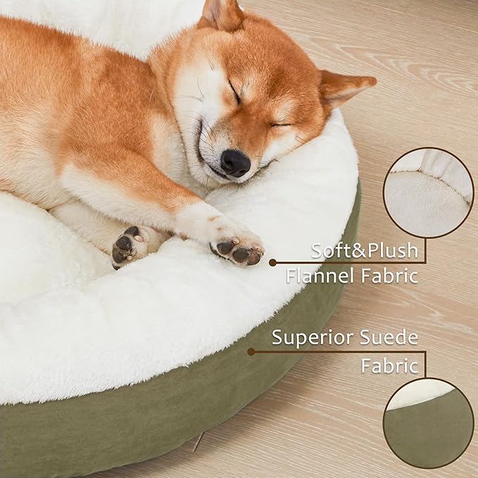 Love's cabin Round Donut Cat and Dog Cushion Bed, 30in Pet Bed for Medium or Large Dogs, Anti-Slip & Water-Resistant Bottom, Soft Durable Fabric Pet beds, Washable Calming Cat & Dog Bed Olive Green