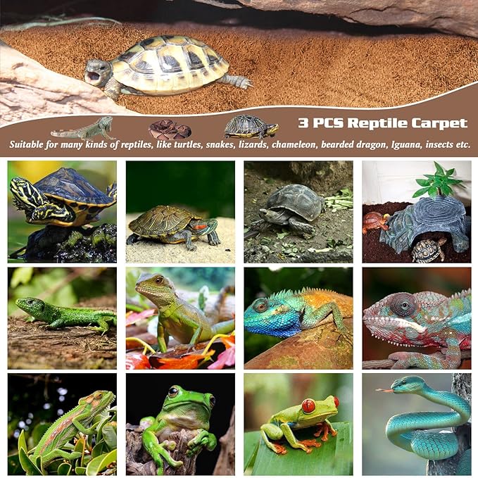 ZeeDix 3 Rolls Coconut Fiber Reptile Substrate Mat, 16 x 36 inches Natural Coco Mat Reptile Carpet Coco Fiber Liner Turtle Bedding Reptile Terrarium Liner for Lizard Snake Turtle Gecko Bearded Dragon