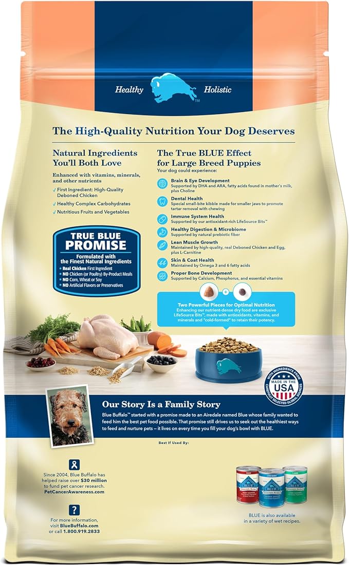 Blue Buffalo Life Protection Formula Large Breed Puppy Dry Dog Food with DHA, Vital Nutrients & Antioxidants, Made with Natural Ingredients, Chicken & Brown Rice Recipe, 34-lb. Bag