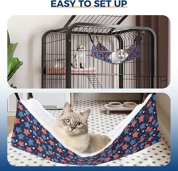 Cat Hammock for Cage Hanging Reversible,2Pack Pet Hammock Bed Adjustable,Soft Sleeping Hammock for Cats,Ferret,Puppy,Rabbits,Small Animals Star (M, Stars)