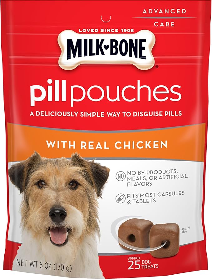Milk-Bone Pill Pouches Dog Treats, Real Chicken Flavor, 6 Ounce (Pack of 5)